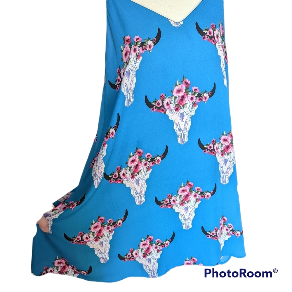 Peach Love Desert Skull Dress Teal Blue in Size M - Picture 4 of 8